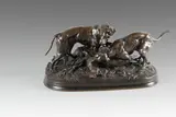 La chasse au lièvre by Pierre-Jules Mêne, Bronze à patine brune nuancée signé en creux sur la terrasse, sold Sep 2020