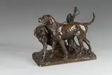 Deux chiens à l’attache by Arthur Jacques Leduc, Bronze à patine brune signé en creux sur la terrasse, sold Sep 2020