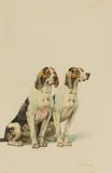 Deux chiens assis by Charles-Fernand de Condamy, Aquarelle sur papier signée en bas à droite et encadrée, sold Sep 2020
