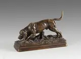 Chien sur la trace by Alfred Dubucand, Bronze à patine brune, sold Sep 2020