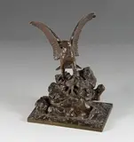 Aigle saisissant un lièvre by Antoine-Louis Barye, Bronze à patine brune nuancée signé en creux sur le rocher, sold Sep 2020