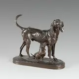Chien de meute et Basset by A. Jacquemart, Bronze à patine brun-foncé, sold Sep 2020