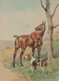 Cheval à l’attache et chien by Charles-Fernand de Condamy, Aquarelle sur papier signée en bas à droite et encadrée, sold Sep 2020