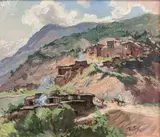 Village de l'Atlas by Henri Jean Pontoy, Fusain et gouache sur papier, sold Jan 2020