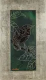 Sans titre by Gaston Suisse, Panneau rectangulaire en bois laqué vert à décor gravé d’un merle noir sur une branche, sold Jun 2020