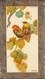 Couple d’Ignicolores branchés by Gaston Suisse, Panneau en laque à décor en polychromie à rehauts d’or dans le feuillage gravé sur fond iv, sold Jun 2020
