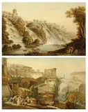 Le village et le temple de la Sybille à Tivoli Les cascatelles de Tivoli by Sébastien Constantin, Plume et encre de chine, aquarelle, sold Nov 2011