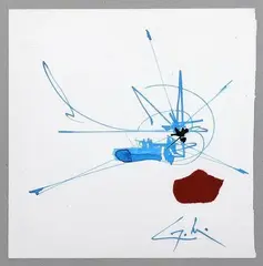Composition by Georges Mathieu, Encre bleue et noire, et collage, sold Nov 2011