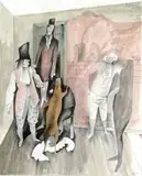 Scène d'intérieur avec chien by Mikahil Chemiakin, 1976, Aquarelle signée et datée en haut à droite, sold Jun 2011