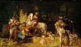 Cavaliers, chien et enfants dans un sous-bois by Adolphe Joseph Thomas Monticelli, Panneau signé en bas à gauche, sold Feb 2011