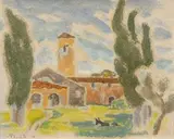 Monastère au Cannet des Maures by Adolphe Beaufrère, 1942, Gouache signée en bas à gauche et datée, sold Nov 2010