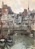 Vue du port d'Honfleur by A. Brenet, Aquarelle et gouache sur papier, sold Nov 2010
