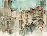 Dans la rue by Isaac Celnikier, Aquarelle signée en bas été à droite et datée, sold Nov 2010