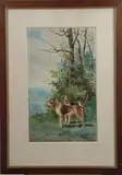 Deux chiens de chasse dans un paysage by Hippolyte Jean Adam Gide, 1894, Aquarelle sur traits de crayon noir, sold Apr 2024
