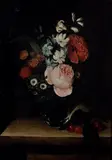 Fleurs dans un verre sur un entablement avec des cerises by Caroline Frederica Friedrich, Toile, sold Jun 2013