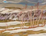 April Day, Ste. Marthe, Gaspé by A. Y. Jackson, 1953, oil on canvas, sold Jun 2019