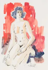 Seated Nude by Yossi Stern, ink and watercolour on paper, sold Apr 2019