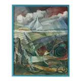 Modernist Maritime Scene by Alan Caiger-Smith, Oil on board, sold Jan 2023