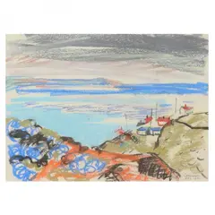 Cornwall by Alan Caiger-Smith, Crayon on paper, sold Jan 2023
