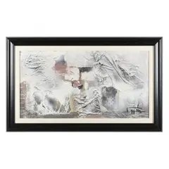 Untitled by László Dús, Mixed media with collage on board, sold Jan 2023