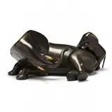 Elephant and Baby Reclining by Loet Vanderveen, Limited edition cast bronze with applied patina, sold Jan 2023