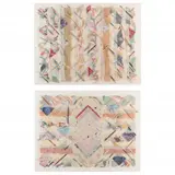 Chevron Series #16 and Crescent Series #1 (two works) by Yung Chan, Fabric and paper collages mounted and framed under Plexiglass, sold Jan 2023