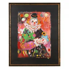 Circus Clown by Arthur Weeks, Oil on black silk, sold Jan 2023