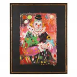 Circus Clown by Arthur Weeks, Oil on black silk, sold Jan 2023