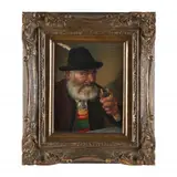 Tyrolean Man with Beer by Fritz Muller, Oil on board, sold Jan 2023