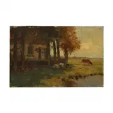 Farmhouse and Cattle by Gerard Altmann, Oil on cradled panel, sold Jan 2023