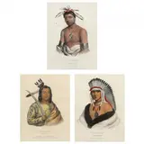J-Aw-Beance, A Chippeway Chief / Mon-Ka-Ush-Ka, A Sioux Chief / Petalesharoo, A Pawnee Brave (Three Works) by McKenney & Hall, Hand-colored lithographs, sold Jan 2023