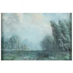 Misty Morning Landscape by Robert Burns Wilson, Oil on board, sold Jan 2023