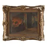 At the Hearth by Hugh Newell, Oil on canvas, sold Jan 2023