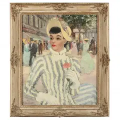 Parisian with Rose by Charles Vignon, Oil on canvas (lined), sold Jan 2023