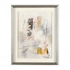 Untitled by László Dús, Mixed media with collage on canvas, sold Jan 2023