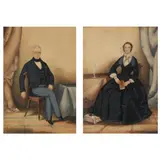 Pendant Portraits of Husband and Wife by T. Christian, Watercolor and gouache on paper, sold Dec 2022