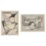 Two Cubist Abstracts by Edmund Daniel Kinzinger, Charcoal on paper, sold Dec 2022
