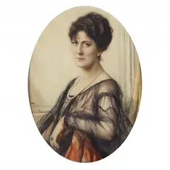 An Elegant Woman with Pearls by Fernand Toussaint, Pastel and watercolor on paper, sold Dec 2022