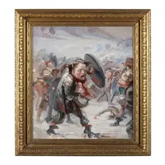 Snowball Fight by Gladys Nelson Smith, Oil on canvas panel, sold Dec 2022
