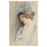 Woman Applying Powder by Edmund Blampied, Ink and watercolor on paper, sold Nov 2022