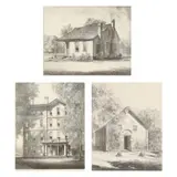 St. Augustine College / St. Thomas Episcopal Church / The Halifax House (Three Working Proofs with Drawn Additions) by Louis Orr, Etchings hand-embellished with pencil and wash, sold Nov 2022