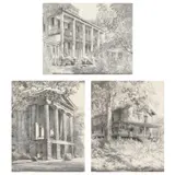 North Carolina State Capitol (Second View) / The Hayes, Edenton / The Rock House, Charlotte (Three Proofs, Some Drawn Additions) by Louis Orr, Etchings, sold Nov 2022