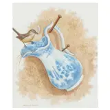 House Wren on Blue & White Pitcher by Thomas A. Bennett, Watercolor on paper, sold Nov 2022