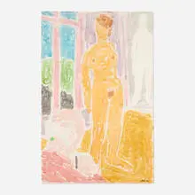 Artist with Nude Model by Stephen Pace, 1981, watercolor on paper, sold Jan 2026