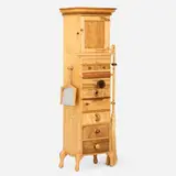 Cinderella's Kitchen cabinet by Tommy Simpson, 1989, spalted maple, sycamore, zebrawood, koa, chestnut, English oak, butternut, bone, horsehair, straw, sold Jan 2026