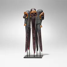 Musk Ox Pin by William Morris, 2000, hot-worked glass, steel base, sold Jan 2026
