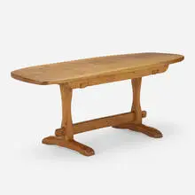 Trestle table by Alexandre Noll, c. 1950, oak, elm, beech, sold Jul 2022