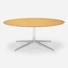 Dining table by Florence Knoll, chrome-plated steel, oak veneer, sold Jul 2022