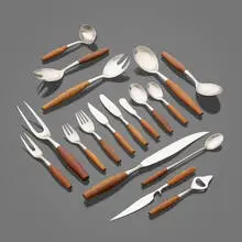 Fjord flatware by Jens Quistgaard, 1953, teak, stainless steel, sold Jul 2022