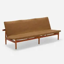 Japan sofa by Finn Juhl, 1953, upholstery, walnut, brass, sold Jul 2022